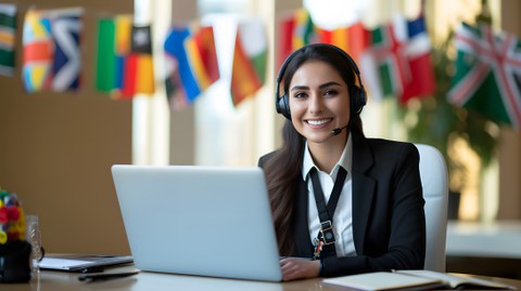 interpreter at a meeting wearing headset