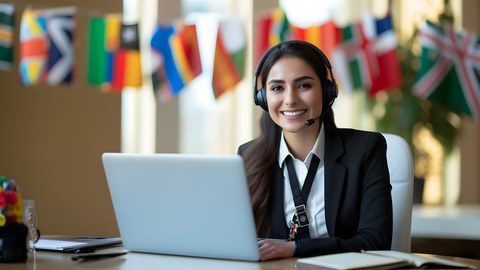 interpreter at a meeting wearing headset