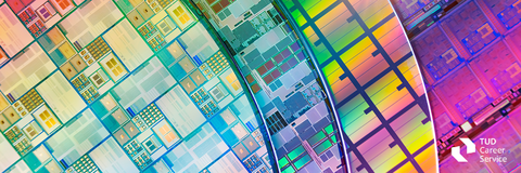 Silicon Wafers with microchips used in electronics for the fabrication of integrated circuits
