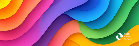 Abstrakter, farbenfroher, wellenförmiger Hintergrund mit Career Service Logo