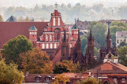 view of Vilnius old town with brick towers