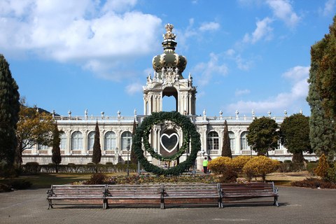 replica of Dresden Zwinger with a garden and heart in front