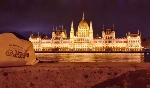 Hungarian parliament with TUD backpack