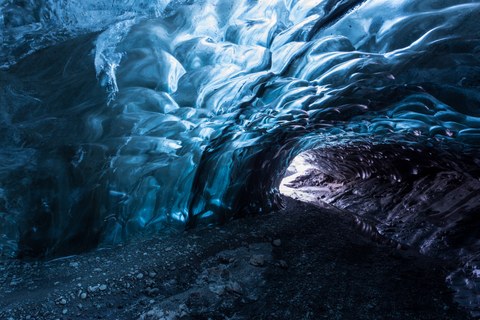 a cave in blue ice