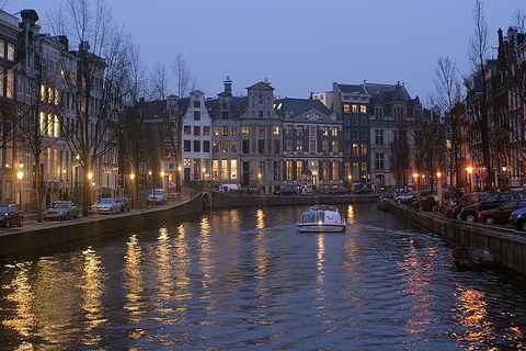 Amsterdam canal in the evening