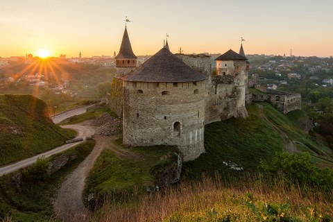 medieval fortress during sunset
