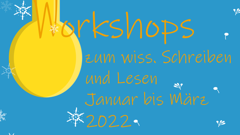 Die Grafik zeigt eine hängende Glühbirne, deren Leuchtdraht ein "W" als erster Buchstabe des Schriftzugs "Workshopangebote im Wintersemester 2021/2022 am Schreibzentrums der TU Dresden" ist.