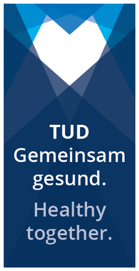 Graphic: A heart, underneath the lettering: TUD Gemeinsam gesund. Healthy together.