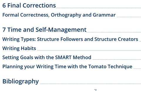 Table of contents part 4: 6 - final corrections; 7 - time and self-management; bibliography