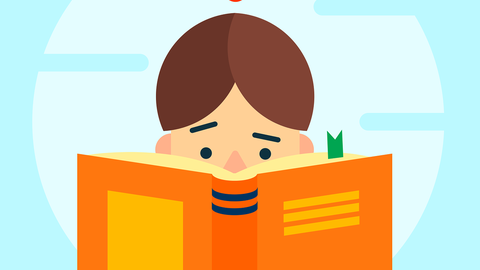 The image shows a person reading a book. The person's right eyebrow is raised, he or she looks questioning.