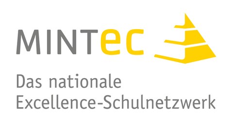 Das Logo zeigt ein gelbes Dreieck auf der rechten Seite. Daneben steht auf der linken Seite "MINTEC" und darunter "Das nationale Excellence-Schulnetzwerk".