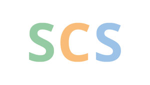 Logo SCS: Drei bunte Buchstaben "SCS" auf weißem Hintergrund