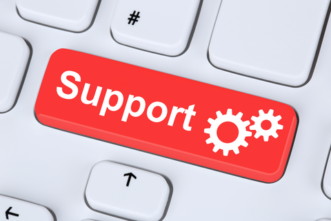 Auschnitt einer Tastatur mit dem Wort "Support" auf einer roten Taste