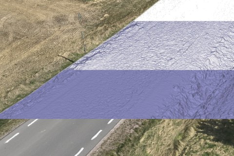 grafische Simulation: aus einer Punktwolke wird das Bestandsmodell einer Straße entwickelt.