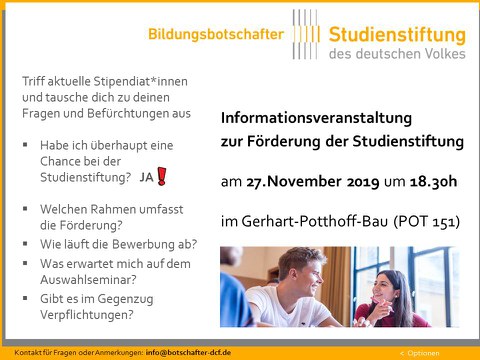 Flyer Infoveranstaltung Stipendien der Studienstiftung des deutschen Volkes