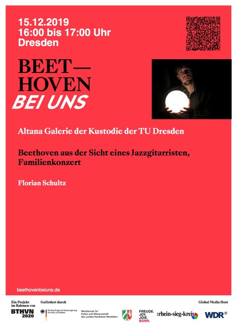 Plakat mit Veranstaltungshinweis Familienkonzert Beethoven mit Jazzpianist