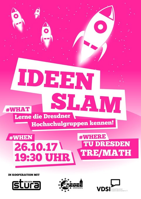 Plakat zum Idee-Slam der TU Dresden Hochschulgruppen am 26.10.2017