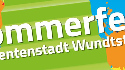 Bunte Grafik mit Werbung für das Sommerfest 2023 auf der Wundtstraße