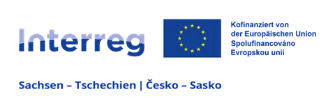 Schriftzug Interreg Sachschen Tschechien Cesko - Sasko, Europäische Flagge