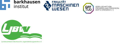 Logos der Fakultät Maschinenwesen der TU Dresden, des Barkhausen Instituts, der Gesellschaft von Freunden und Förderern der TU Dresden e.V. und des LJBW.