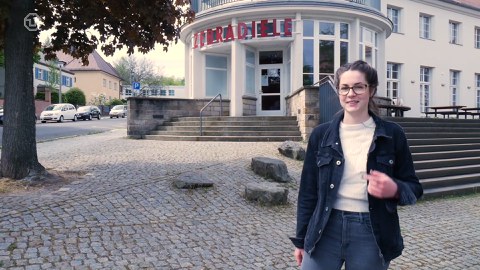 junge Frau vor der Zebradiele