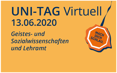 Graphik virtueller Uni-Tag am 13.06.2020 mit Bereichen Geisteswissenschaften und Lehramt