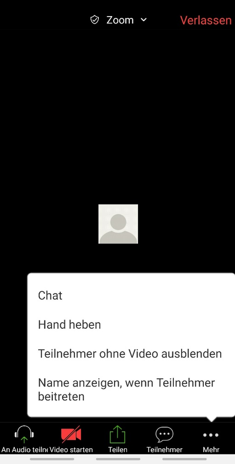Ansicht auf dem Smartphone mit Funktionsleiste