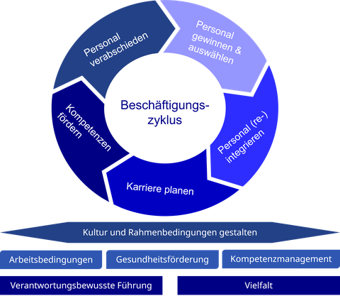 Die Grafik verdeutlicht die Phasen des Beschäftigungszyklus'.