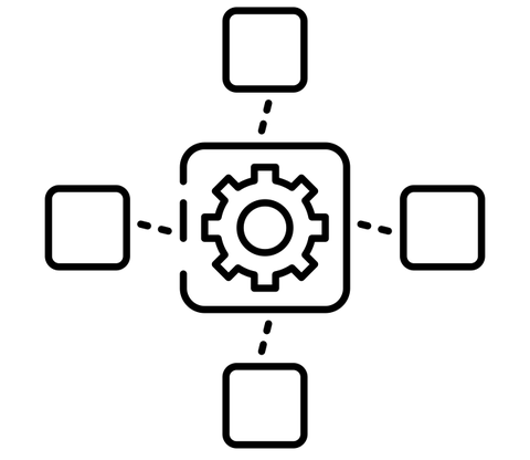 Piktogramm eines Clusters mit vier Abzweigungen. In der Mitte befindet sich ein Zahnrad.