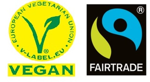 Logo von Ernährungslabeln, vegan und Fairtrade