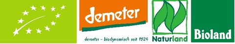 Logo von Bio-Labeln ie demeter, naturland und bioland