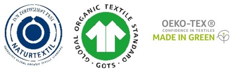 Logos von Kleidungslabeln wie ivnbest, gots und made in green