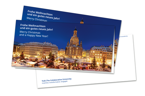 Weihnachtskarte_Winterlicher Neumarkt mit Frauenkirche