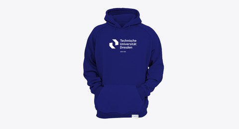 Brilliant-blauer Hoodie  mit neuen TUD Logo