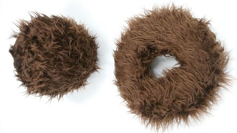Brown, hairy donuts on white background