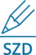 Logo of the Writing Center: A sketched pen with the tip of the pen pointing to the beginning of a line. Under the line is "SZD", the abbreviation for Schreibzentrum der TU Dresden.