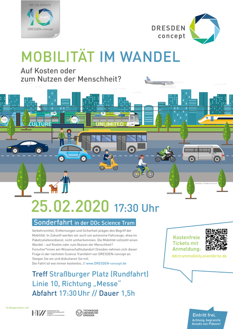 Veranstaltungsposter zur Sonderfahrt in der DRESDEN-concept Tram zum Thema Mobilität im Wandel