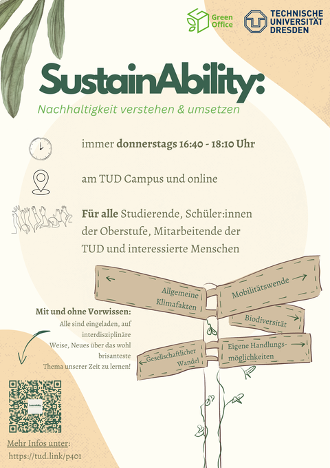 Poster SoSe 24 SustainAbility. Alle Informationen auf der Website zu finden.