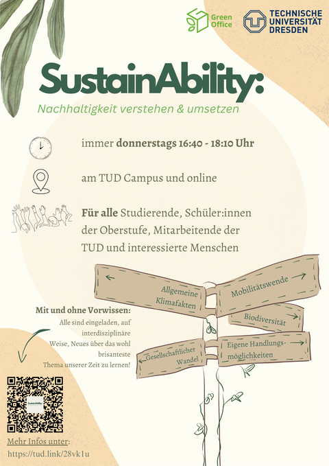 Poster SoSe 24 SustainAbility. Alle Informationen auf der Website zu finden.