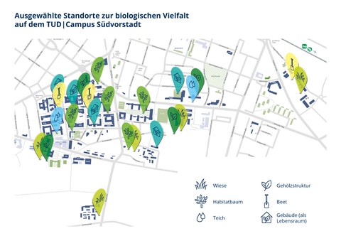 Lageplan zu wertvollen Habitaten am Campus