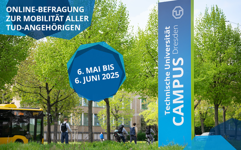 Titelbild zeigt mehrere Verkehrsteilnehmende am Zelleschen Weg und eine Campusstele