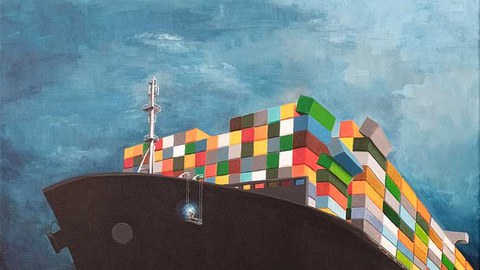 Plakat mit Containerschiff und der Aufschrift "Future"