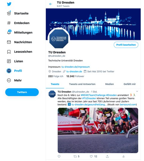 Screenshot of TU Dresden's Twitter-Channel