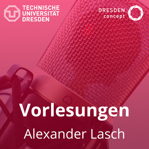 Podcast-Cover, dass pink eingefärbt ein Mikrofon abbildet sowie den Text "Vorlesungen Alexander Lasch" enthält.