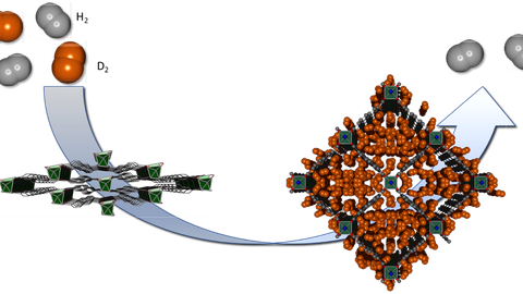 Grafische Darstellung eines metallurgischen Gerüsts mit Deuterium- und Wasserstoff-Atomen