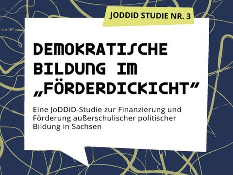 Ausschnitt eines Buchcovers von einer Studie der JoDDiD mit dem Titel "Demokratische Bildung im 'Förderdickicht'"..