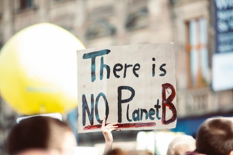 Demonstration mit Plakat There is no planet B