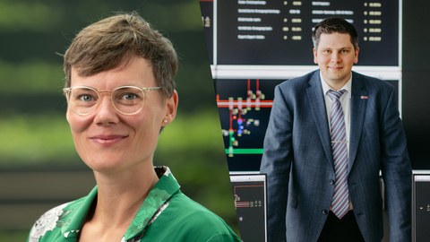 Bildcollage mit einem Porträtfoto von Juniorprofessorin Dorit Brixius und einem weiteren Porträtfoto von Professor Martin Wolter.