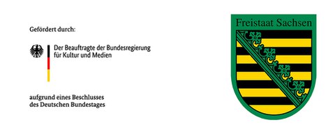 Förderhinweis mit den Logos des Beauftragten der Bundesregierung für Kultur und Medien (BKM) und des Freistaats Sachsen