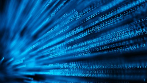 Blaue Binärcode-Zeilen.